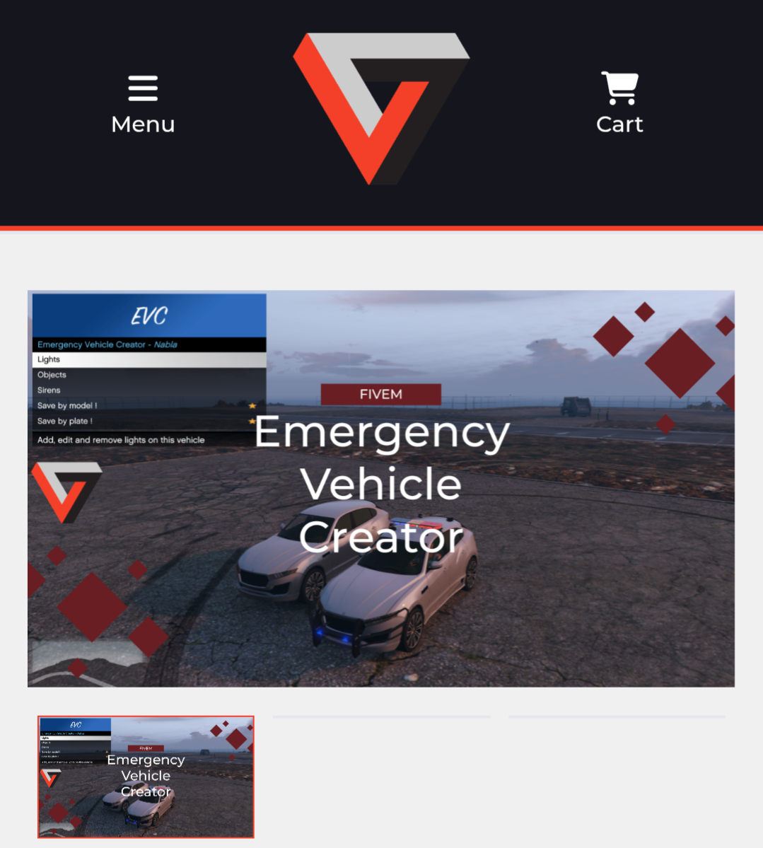 Original Emergency Vehicle Creator product page associated with Nabla Corp