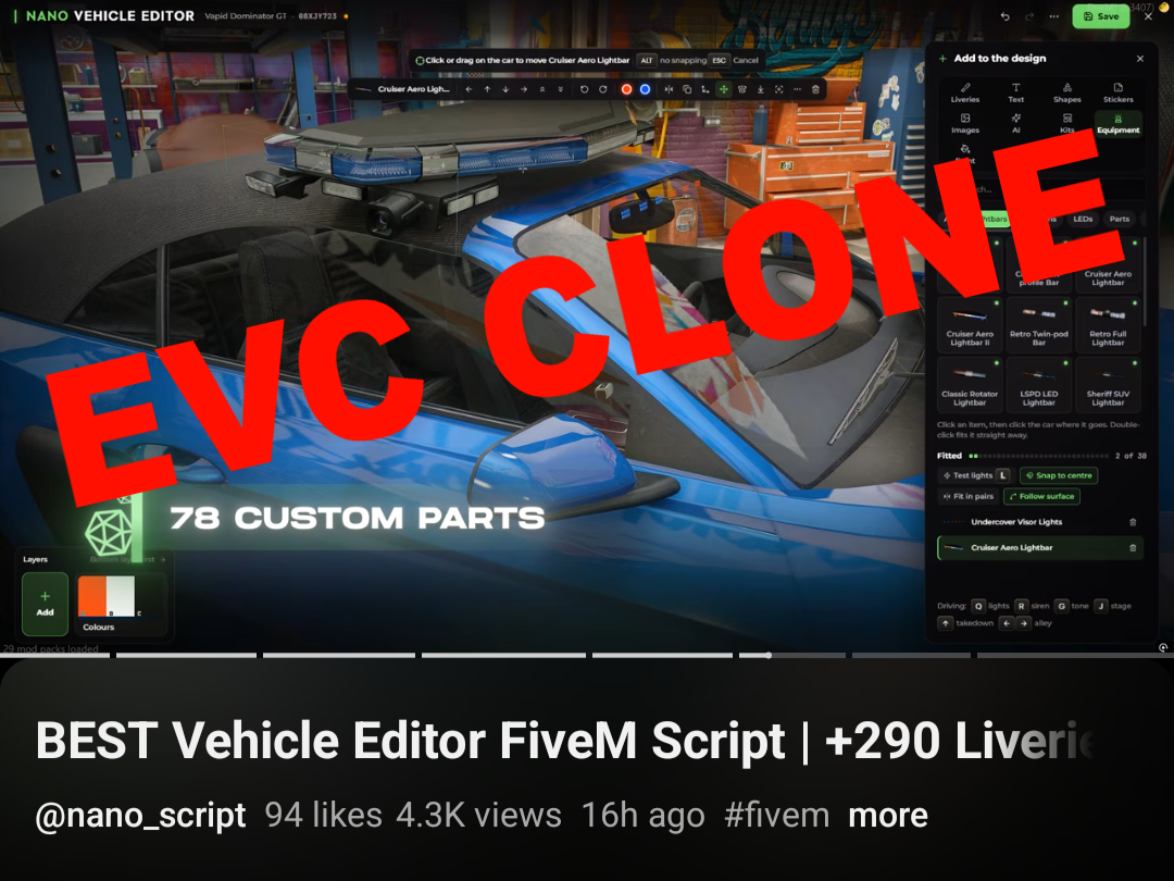 Screenshot of the Nano Vehicle Editor being marketed by nano_scripts
